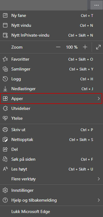Legg til apex som app snarvei i microsoft edge